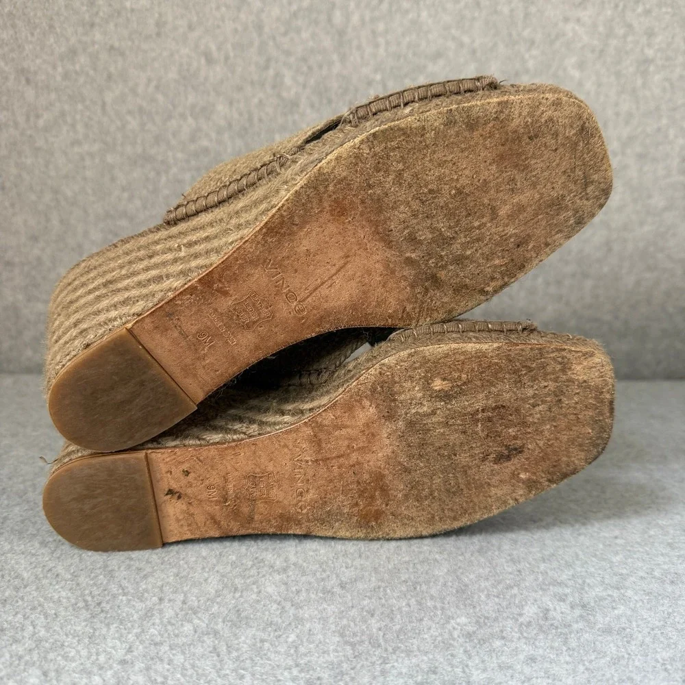 Vince Gaelan Taupe Wedge Sandals Espadrille Heels Criss Cross Slip On US 9 EU 39
